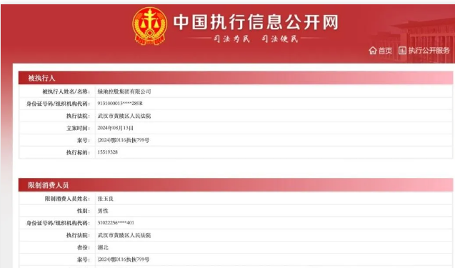 突發(fā)！綠地集團董事長被限制高消費